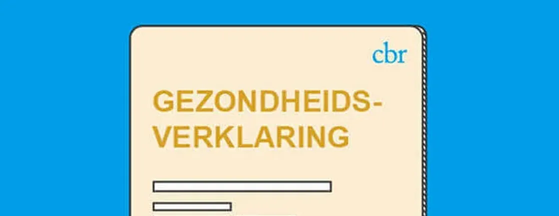 Getekend formulier met het CBR-logo en de titel Gezondheidsverklaring op een blauwe achtergrond